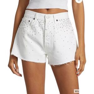 Re/done & Pam Crystal Mid-rise White Denim Shorts Size 32 (10-12)